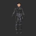Woman In Black Tactical Suit With Armor Panels And Tech Gear