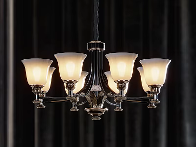 Elegant Classic Chandelier With Multiple Arms White Shades And Metal Frame Design 3d model