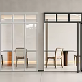 Glass Folding Doors In Modern Interior Space With Dining Tables And Chairs 3d model