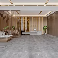 Modern Hotel Lobby Interior With Wooden Panels Reception Desk Sofa Area And Plants