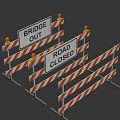 Orange And White Traffic Barriers With Road Closed And Bridge Out Signs