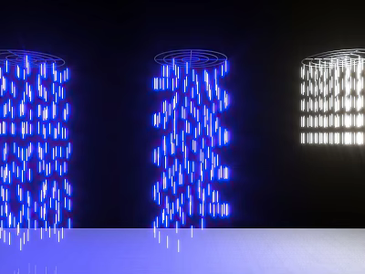 Hanging Blue And White Decorative Lights With Light Strips On Black Background 3d model
