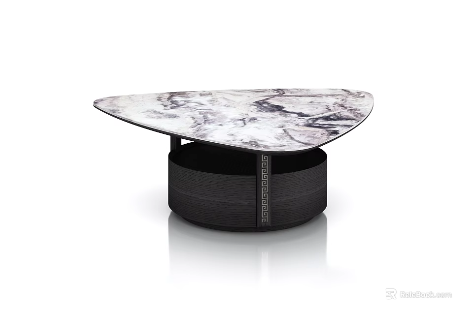 Sleek Modern Coffee Table With Marble Pattern Top And Black Wooden Base 3d model