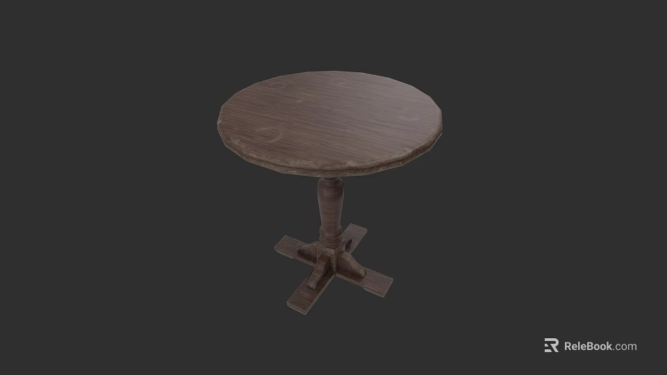 Round Wooden Side Table With Circular Tabletop And Cross Base Design 3d model 