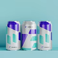 Three Colorful CONNEXUS Beverage Cans with Geometric Patterns on Light Blue Background
