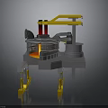 Industrial Furnace Equipment With Yellow Mechanical Arm Support Legs And Red Heating Section