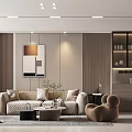 Modern Living Dining Room Interior With Beige Sofa Accent Chair Coffee Table And Decorative Artwork