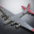 Vintage Gray Fighter Aircraft with Four Engines Red Tail and Star Emblem Detailed Model