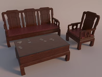 Sofa Wooden Sofa Mahogany Furniture Wooden Chair Chair Table Mahogany Table Coffee Table Cushion 3d model
