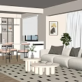 Cozy Open Concept Living And Dining Space With Neutral Tones 3d model
