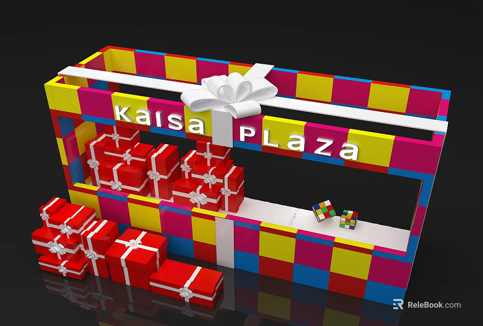 Check in at Kaisa Plaza with Colorful Square Design and Red Gift Boxes White Ribbons 3d model 