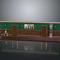 Hallway Interior With Green Wall Wooden Decor Wall Art Doors Small Table And Potted Plant
