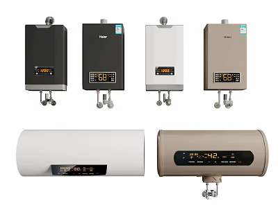 Modern Home Water Heaters Tankless Wall Mounted Vertical Storage With Digital Display Black White Beige 3d model