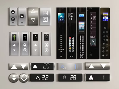 Modern Switch Panels With Black Silver Designs Various Button Layouts And Icon Features 3d model