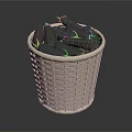 White Wicker Basket Filled With Fresh Purple Eggplants On Dark Background
