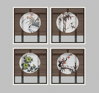 New Chinese-style Venetian Blinds Plum, Orchid, Bamboo and Chrysanthemum Venetian Blinds 3d model