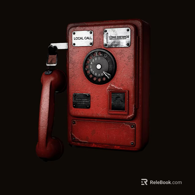 Vintage Red Rotary Dial Telephone With Local And Collect Call Function Labels 3d model 