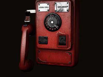Vintage Red Rotary Dial Telephone With Local And Collect Call Function Labels 3d model