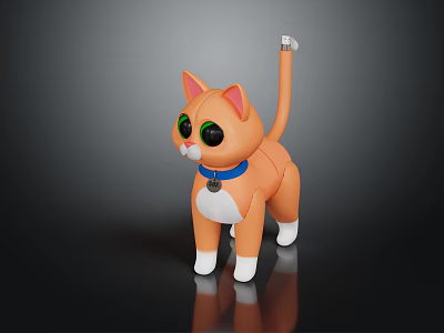 Orange Cat Figure With Big Green Eyes Blue Collar Silver Bell And White Paws 3d model