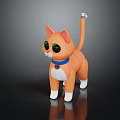 Orange Cat Figure With Big Green Eyes Blue Collar Silver Bell And White Paws