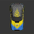 Stylish Blue And Yellow Custom Sporty Car With Unique Graffiti Design