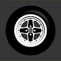 Car Tire And Wheel Rim Component With Black Rubber And Silver Alloy Design