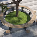 Outdoor Circular Tree Pit With Wooden Seating Central Tree And Green Grass 3d model
