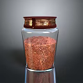 Transparent Glass Jar With Brown Grains And Red Gold Decorative Lid For Kitchen Storage