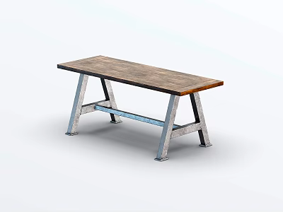 Sturdy Modern Office Desk With Wooden Top And Metal Frame Structure 3d model