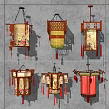 Chinese Traditional Chandeliers With Floral Patterns Red Tassels And Bamboo Frames