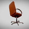 Elegant Brown Leather Office Chair with Striped Backrest Armrests Swivel Wheels and Metal Base