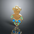 Gold Girl Shaped Pendant With Blue Green Gemstones And Pigtail Design For Fashion Accessories