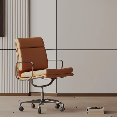 Tan Leather Office Chair With Modern Design High Back And Sleek Metal Frame 3d model