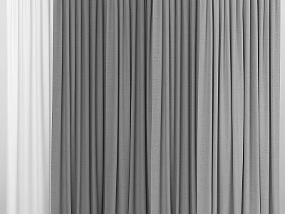 Gray and White Vertical Pleated Curtains With Soft Fabric For Home Interior 3d model