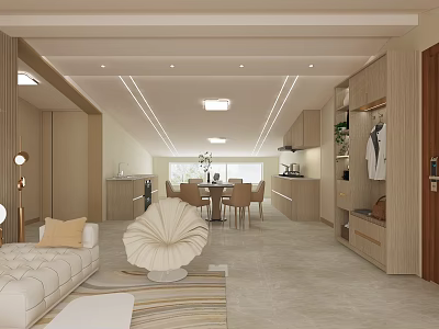 Modern Hotel Room Interior With Spacious Layout Sofa Dining Table And Natural Light 3d model