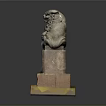 Traditional Stone Lion Statue On Layered Pedestal With Tianlu Inscription And Colorful Cube Decoration