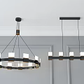 Modern Circular And Linear Chandeliers With Black Metal Frames And White Glass Shades