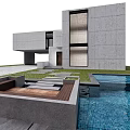 Modern Concrete Detached Villa With Courtyard Swimming Pool And Large Windows