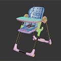 Kids Pink And White High Chair With Patterned Backrest And Black Frame