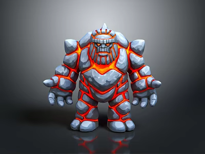 3D Fantasy Stone Creature Character With Lava Red Patterns And Rock Textures 3d model