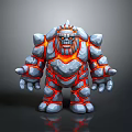 3D Fantasy Stone Creature Character With Lava Red Patterns And Rock Textures
