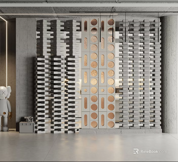 Modern Interior Partition Design With Geometric Patterns Circular Holes And Striped Structure 3d model