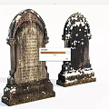 Old Stone and Wood Tombstones with Snow Covered Carvings and Inscriptions