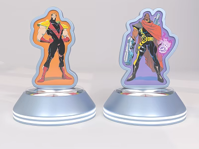 Vibrant Colored Cartoon Character Decorative Figurines With Light-up Silver Round Bases And Two Designs 3d model