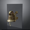 Wall Mounted Brass Alarm Bell With Decorative Gold Mount And Rope On Gray Background