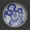 Traditional Chinese Blue and White Porcelain Plate with Dragon Cloud Wave Patterns