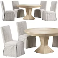 Modern Round Dining Table Set With Soft Fabric Upholstered Chairs And Wooden Pedestal Base