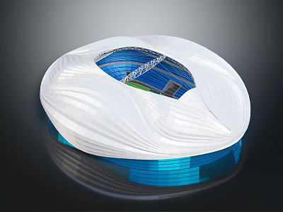 Modern Stadium Architecture Design Featuring White Streamlined Exterior Blue Seats Green Pitch 3d model