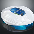 Modern Stadium Architecture Design Featuring White Streamlined Exterior Blue Seats Green Pitch
