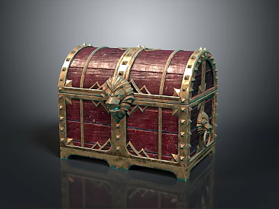 Vintage Decorative Wooden Chest With Gold Metal Accents And Lion Head Design 3d model